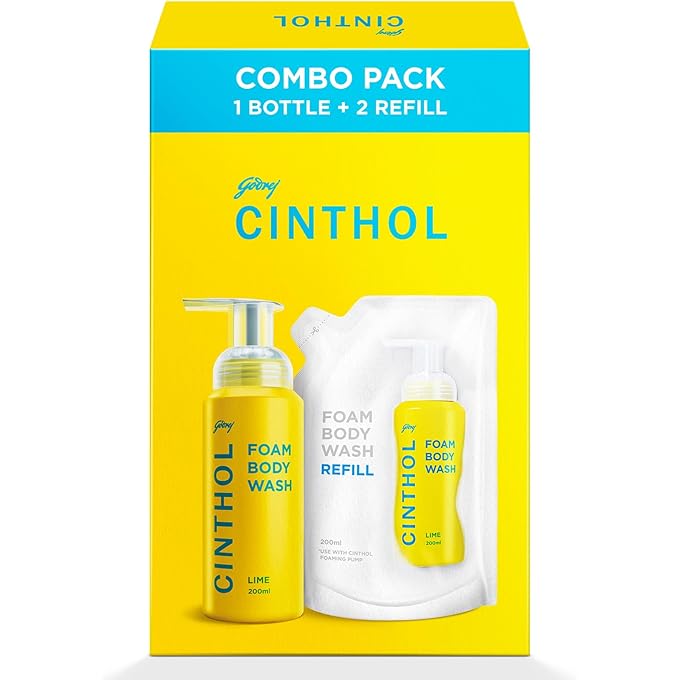 سينثول غسول الجسم من Cinthol Lime Foam - حزمة كومبي (600 مل) | زجاجة واحدة و2 إعادة تعبئة | تركيبة رغوة فريدة للبشرة المرطبة والناعمة بشكل لا يقاوم | مناسب لجميع أنواع البشرة - Image 1